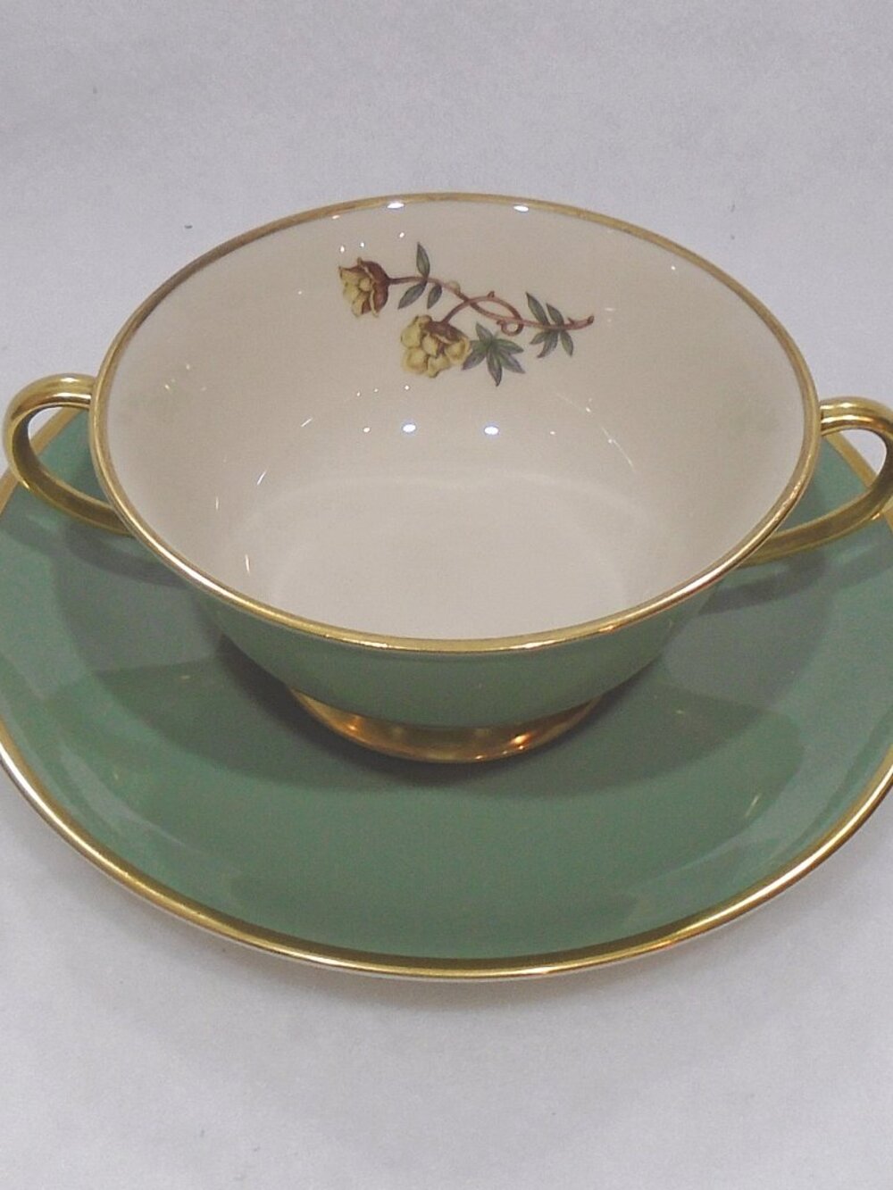 FLINTRIDGE Avalon Cream Soup Bowl & Soup Saucer Set/2 (4 total piece set) Vintag